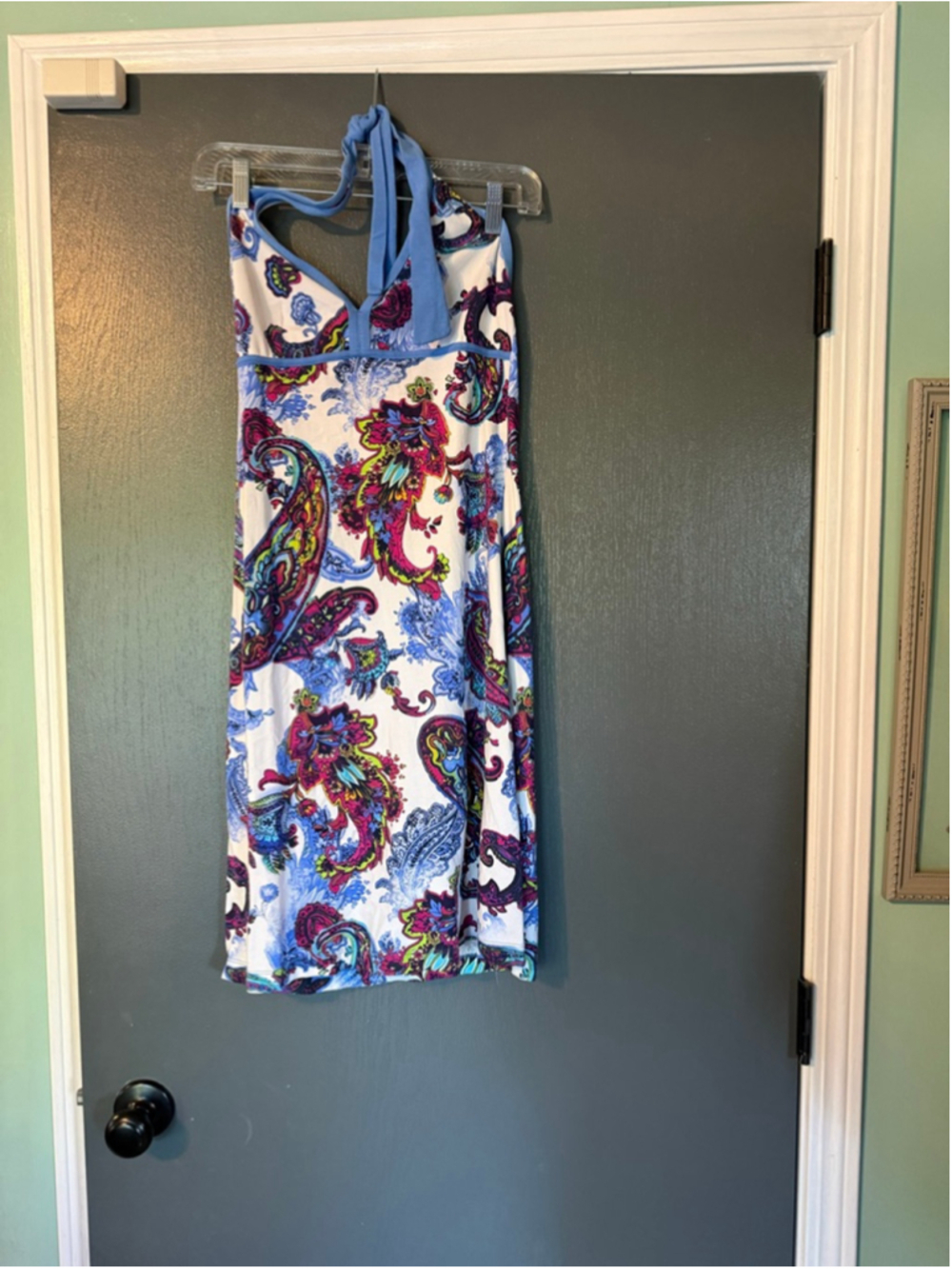 Women's Tommy Bahama Halter Dress S White Blue Paisley